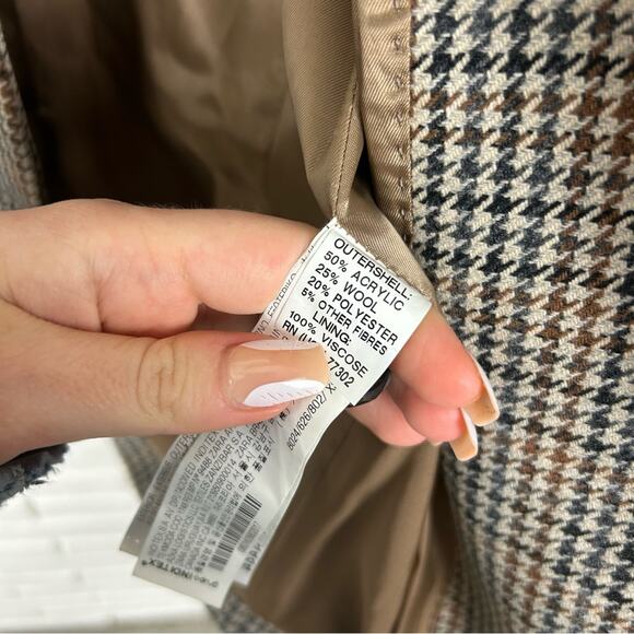 Zara Wool Blend Brown Houndstooth Knit Blazer Jacket Size XS - Picture 8 of 10